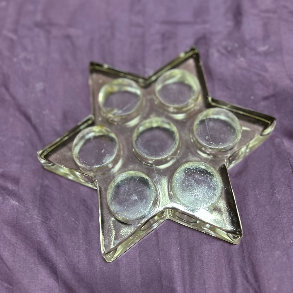 Star-Shaped Glass Candle Holder-7 tea-light- vintage- heavy Star holder